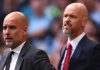 Pep Guardiola dan Erik ten Hag dalam derby Manchester