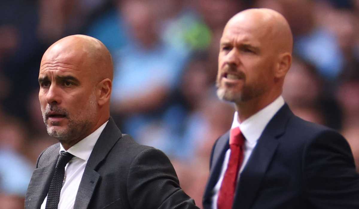 Pep Guardiola dan Erik ten Hag dalam derby Manchester