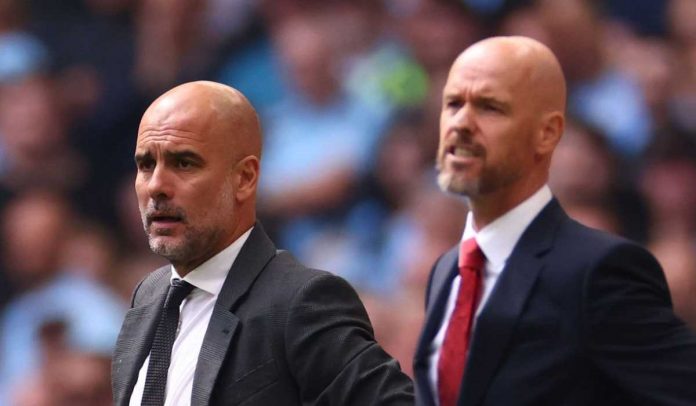 Pep Guardiola dan Erik ten Hag di derby Manchester