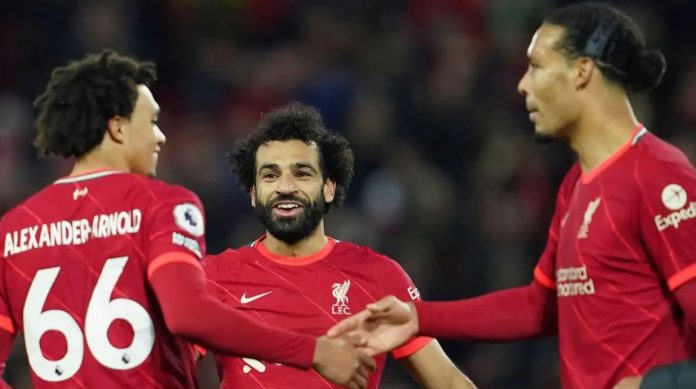 Trio Liverpool Virgil van Dijk, Mohamed Salah, dan Trent Alexander-Arnold