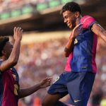 Yamine Yamal dan Balde dalam sebuah laga Barcelona