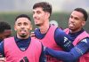 Gabriel Jesus, Kai Havertz, dan Gabriel di sesi latihan Arsenal