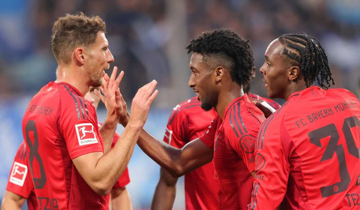 Leon Goretzka bersama Kingsley Coman dan Mathys Tel