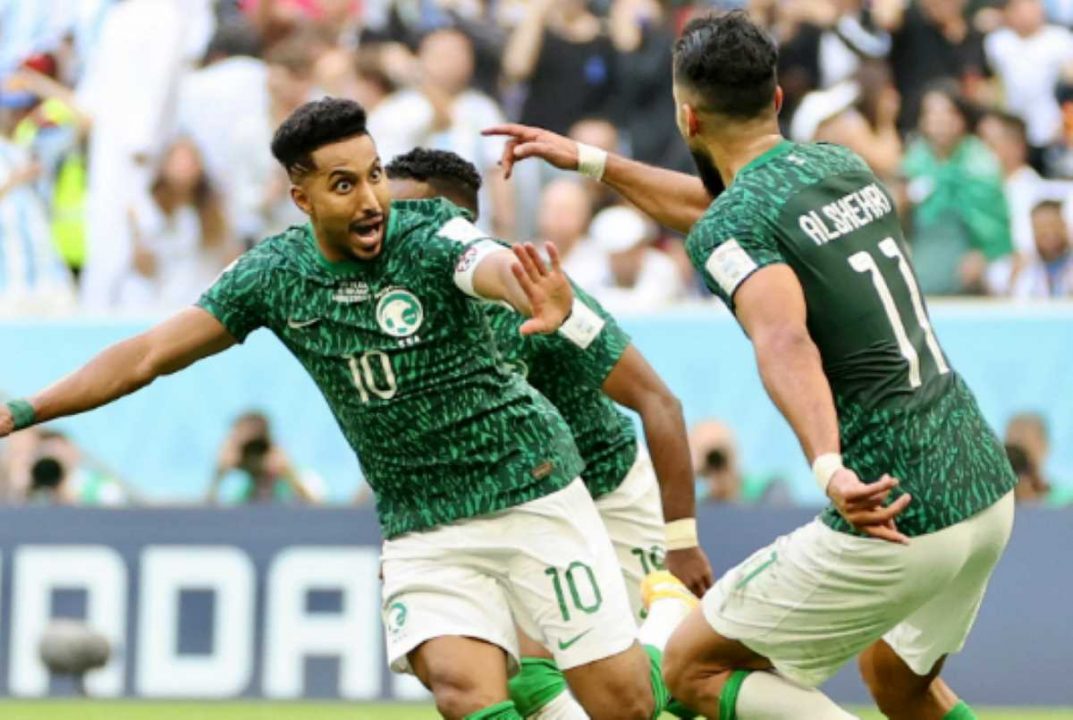 Para pemain Timnas Arab Saudi saat kalahkan Argentina di Piala Dunia 2022