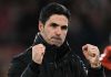 Gestur Mikel Arteta usai kemenangan atas Manchester United