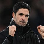 Gestur Mikel Arteta usai kemenangan atas Manchester United