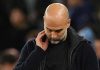 Gestur Pep Guardiola usai kekalahan Manchester City di derby