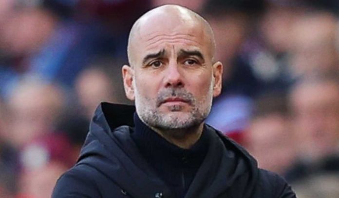 Gestur Pep guardiola di laga Manchester City vs Aston Villa