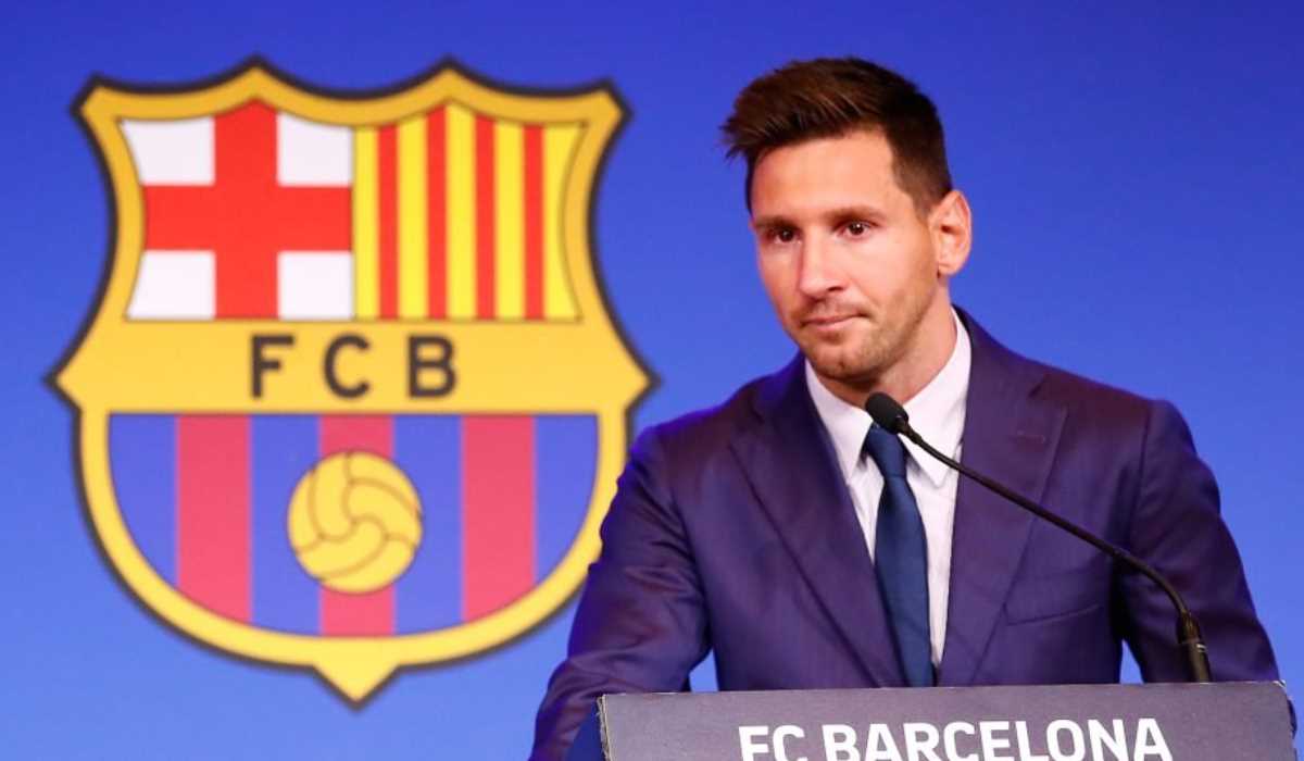 Lionel Messi saat perpisahan di klub Barcelona