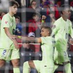 Raphinha usai mencetak gol untuk Barcelona di Mallorca