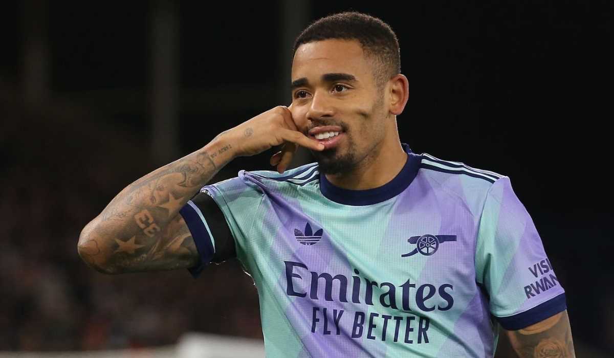 Selebrasi Gabriel Jesus usai cetak gol ke gawang Crystal Palace