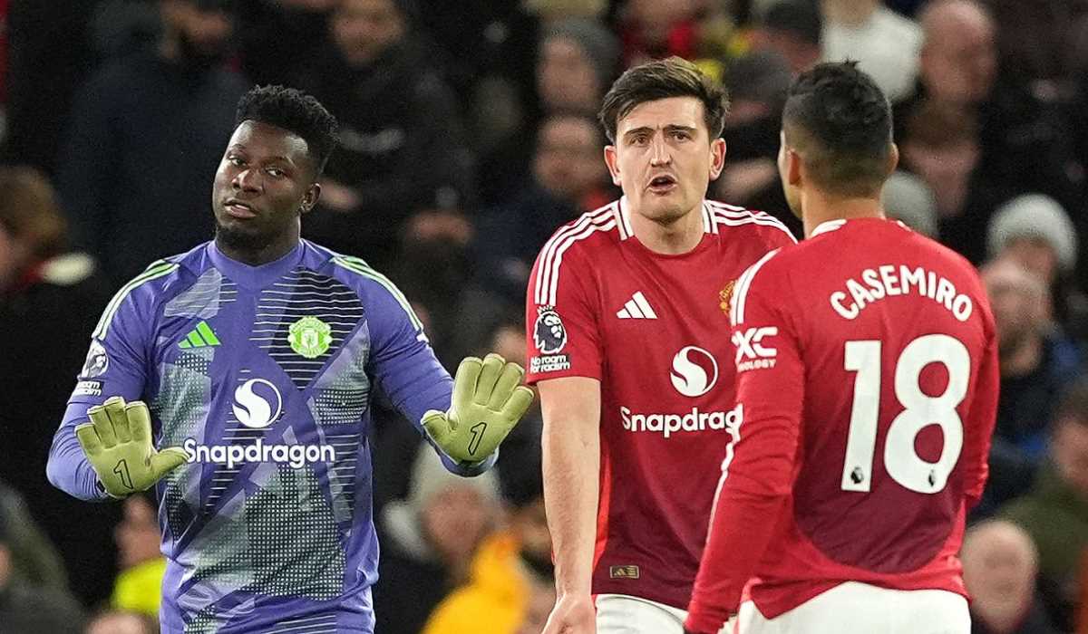 Casemiro berdebat dengan Harry Maguire dan Andre Onana