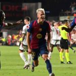 Dani Olmo usai mencetak gol untuk Barcelona