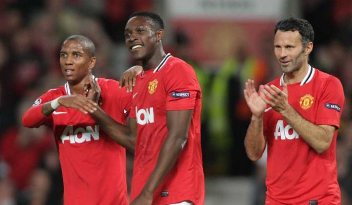 Danny Welbeck bersama AShley Young dan Ryan Giggs saat masih di Manchester United