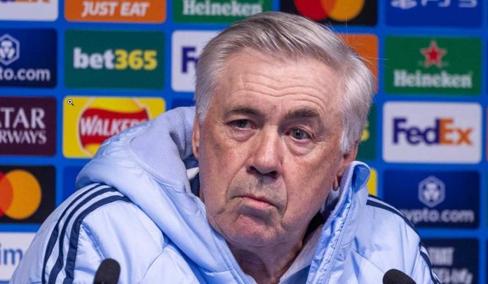 Carlo Ancelotti dalam konferensi pers Real Madrid