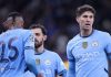 Manuel Akanji, John Stones, dan Bernardo Silva di laga Manchester City vs Real Madrid