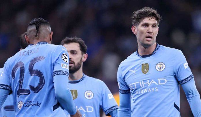 Manuel Akanji, John Stones, dan Bernardo Silva di laga Manchester City vs Real Madrid