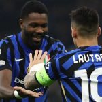 Marcus Thuram merayakan gol bersama Lautaro Martinez