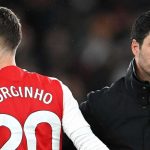 Mikel Arteta bersama Jorginho di laga Arsenal vs Manchester United