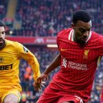 Ryan Gravenberch menguasai bola di laga Wolves vs Liverpool