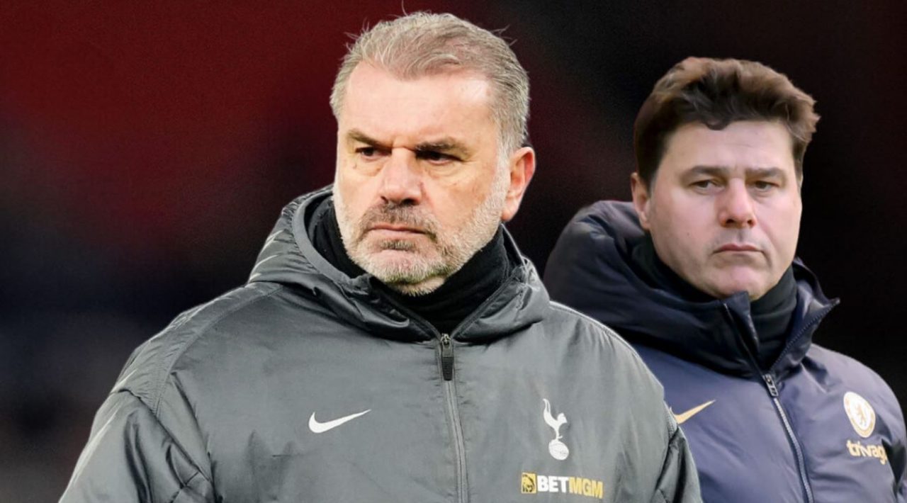 Ange Postecoglou dan mantan pelatih Tottenham Hots[pur Mauricio Pochettino