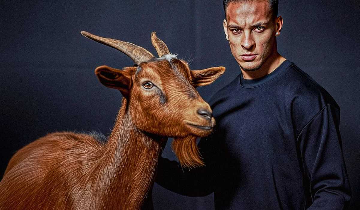 Gambar Antony dengan kambing by AI