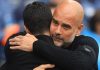 Mikel Arteta dan pelatih Manchester City Pep Guardiola