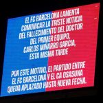 Pengumuman penundaan pertandingan Barcelona atas meninggalnya Carles Minarro Garcia