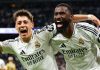 Antonio Rudiger merayakan gol bersama Arda Guler