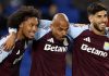Boubacar Kamara bersama Donyell Malen dan Marco Asensio merayakan gol Aston Villa