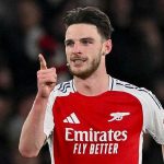 Delan Rice berselebrasi usai cetak gol free kick ke gawang Real Madrid