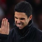 Ekspresi Mikel Arteta di laga Arsenal vs PSG di Liga Champions