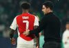 Mikel Arteta dan Bukayo Saka di laga Sporting Clube de Portugal vs Arsenal