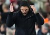 Mikel Arteta saat laga Arsenal vs PSG