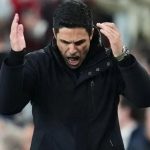 Mikel Arteta saat laga Arsenal vs PSG
