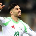 Mohamed Amoura merayakan golnya untuk Aljazair