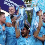 Para pemain Manchester City merayakan gelar Premier League 2024
