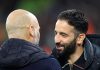 Ruben Amorim memeluk Pep Guardiola
