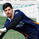 Thibaut Courtois dalam sesi latihan Real Madrid