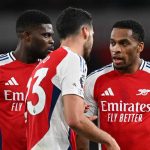 Thomas Partey bersama Jurrien Timber dan Mikel Merino
