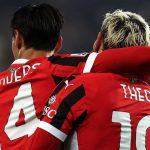Tijjani Reijnders dan Theo Hernandez merayakan gol bersama