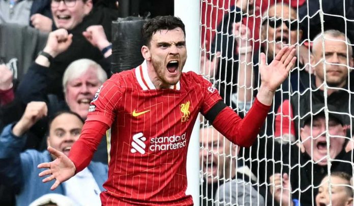 Andrew Robertson berteriak di tengah pertandingan Liverpool