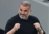 Ange Postecoglou merayakan gol di laga Tottenham Hotspur v FK BodoGlimt