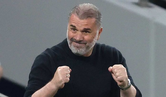Ange Postecoglou merayakan gol di laga Tottenham Hotspur v FK BodoGlimt
