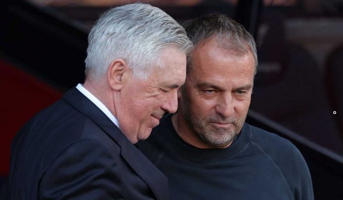 Carlo Ancelotti dan Hansi Flick usai laga Barcelona vs Real Madrid