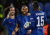 Christopher Nkunku merayakan gol bersama Nicolas Jackson dan Marc Cucurella