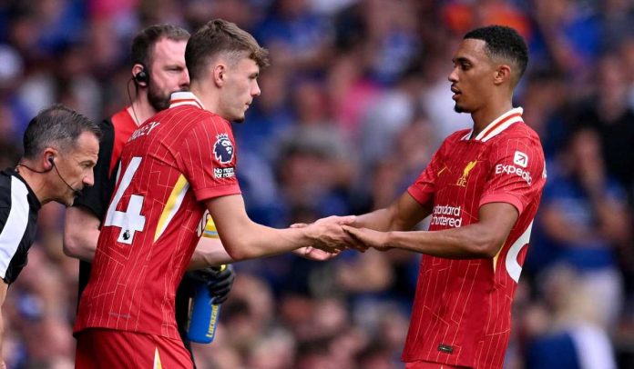 Conor Bradley masuk menggantikan Trent Alexander-Arnold di laga kontra Ipswich Town