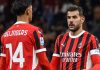Dua pemain AC Milan Theo Hernandez dan Tijjani Reijnders