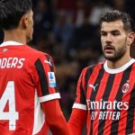 Dua pemain AC Milan Theo Hernandez dan Tijjani Reijnders