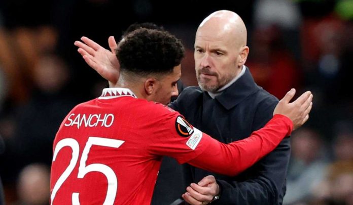 Erik ten Hag dan Jadon Sancho selama masih bersama di Manchester United
